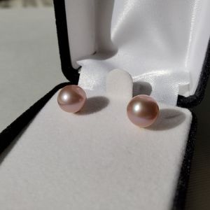 Genuine freshwater pearl stud earrings, 8mm, pink